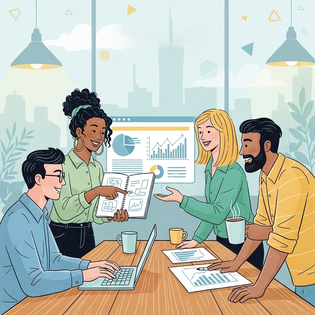 Office illustration representing the collaborative spirit of our team